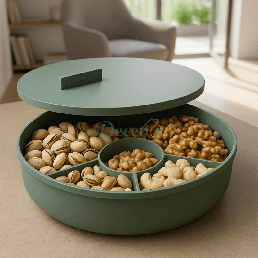 5-Section Plastic Dry Fruit Serving Dish with Lid