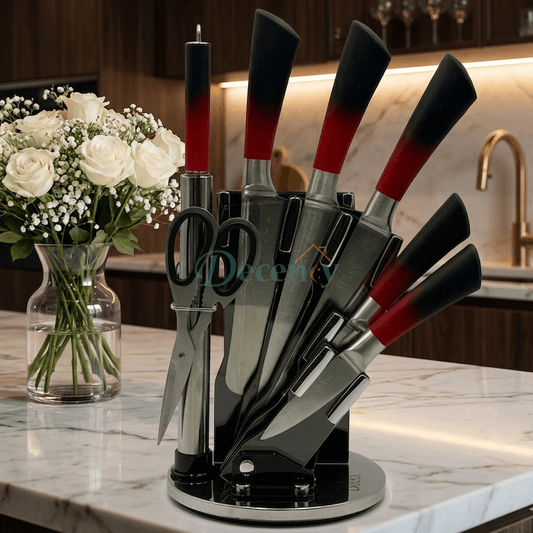 Premium 8-Piece Stainless Steel Kitchen Knife Set with Acrylic Stand (BASS-03)
