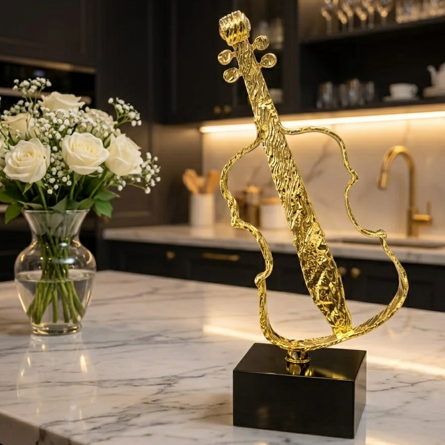 Luxury Golden Abstract Violin Sculpture – Modern Tabletop Decorative