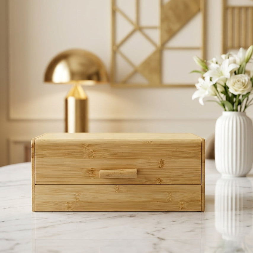 Premium Bamboo Roll-Top Bread Box – Natural Kitchen Counter Bread Storage