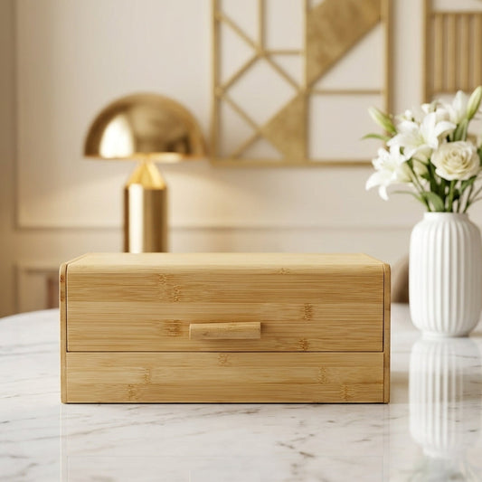 Premium Bamboo Roll-Top Bread Box – Natural Kitchen Counter Bread Storage