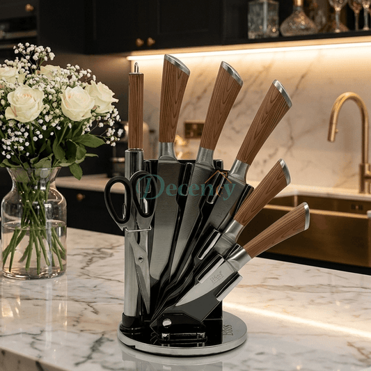 Premium 8-Piece Stainless Steel Kitchen Knife Set with Acrylic Stand (BASS-04)