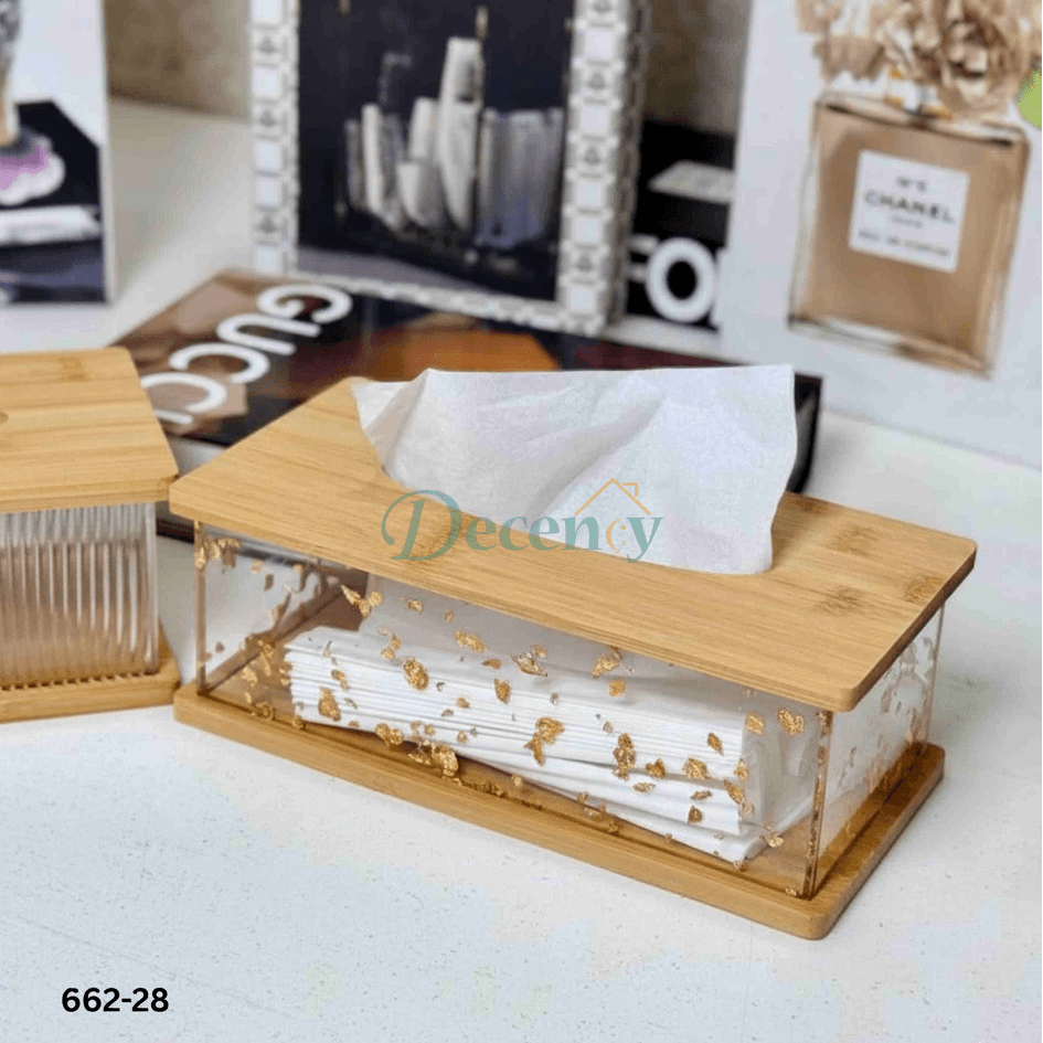 Luxury Bamboo & Acrylic Tissue Box Holder - Modern Home Decor