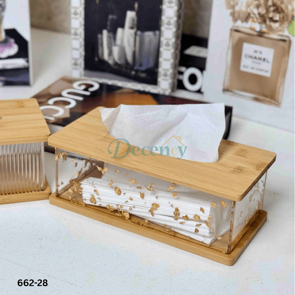 Luxury Bamboo & Acrylic Tissue Box Holder - Modern Home Decor