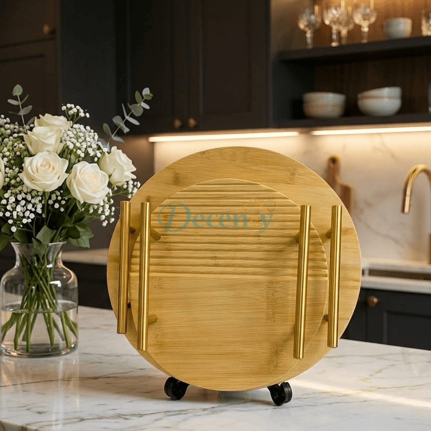 Premium Bamboo Round Tray Set – 2 Piece Serving & Decor Trays