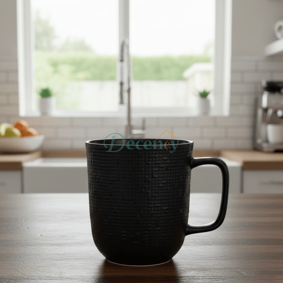 6 Pcs Matte Black 300ml Embossed Texture Earthenware Mug