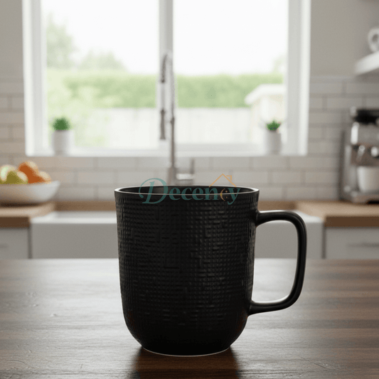 6 Pcs Matte Black 300ml Embossed Texture Earthenware Mug