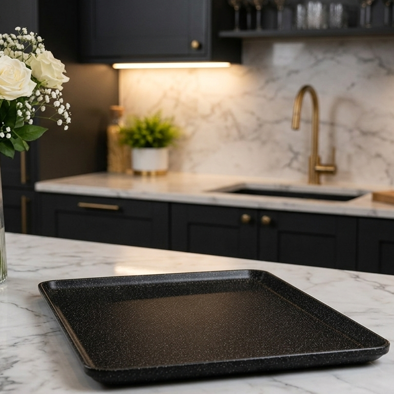 Winsor England Elegant 13-Inch Serving Plate – Black Speckled Rectangular