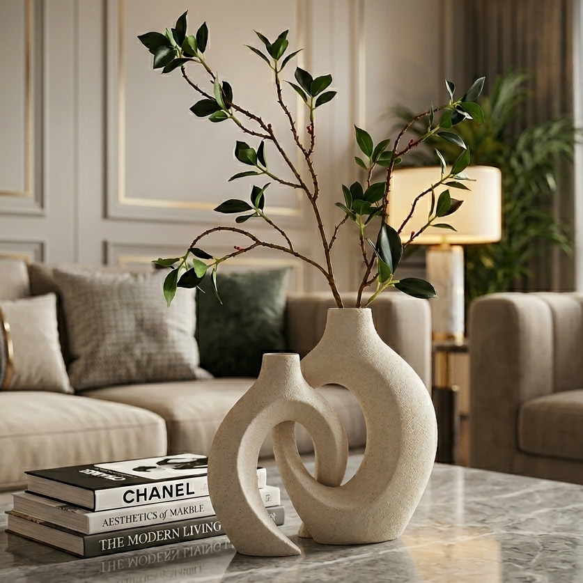 CasaHalo Ceramic Ring Vase Set – Modern Tabletop Décor