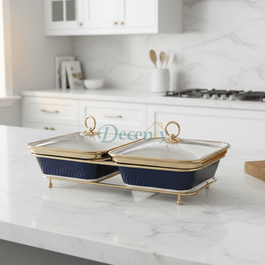 Elegant Twin Buffet Server – Luxury Blue Serving Dish Set