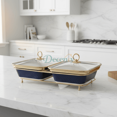 Elegant Twin Buffet Server – Luxury Blue Serving Dish Set