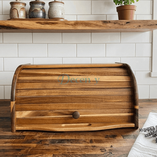 Premium Bamboo Bread Box with Roll Top Shutter Door