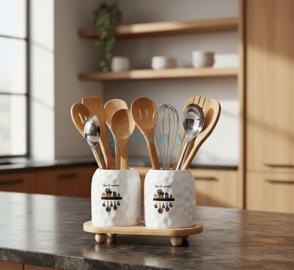 2-Piece Spoon Organizer with Bamboo Stand Elegant & Functional