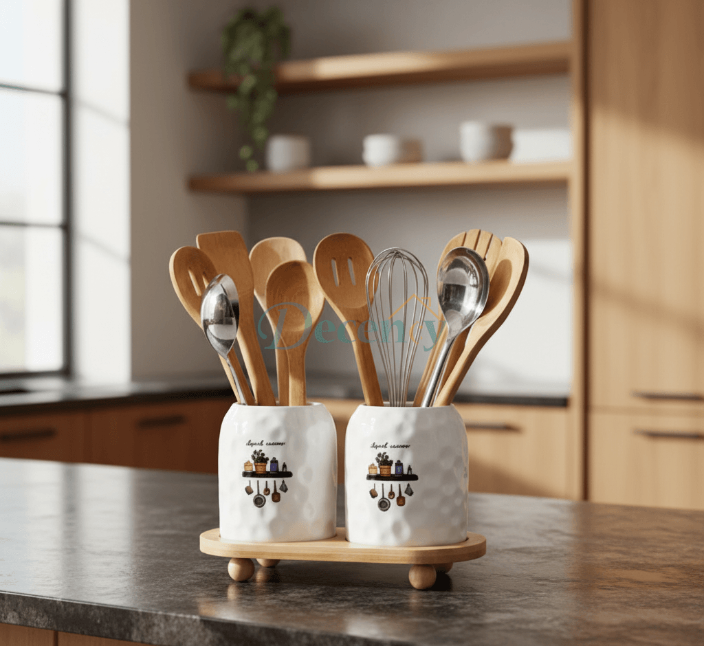 2-Piece Spoon Organizer with Bamboo Stand Elegant & Functional