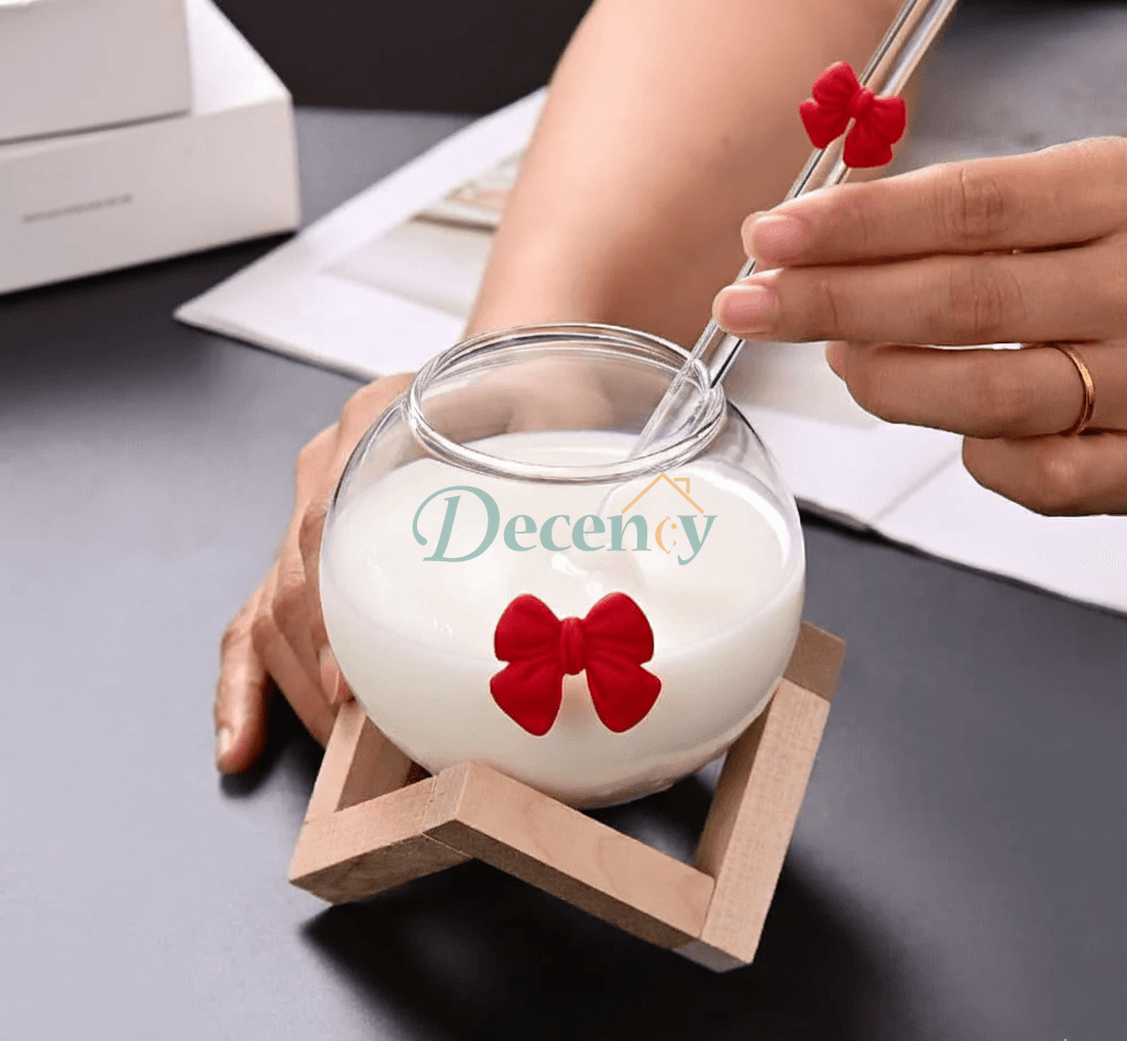 Elegant Double Wall Glass Mug with Straw & Bamboo Base