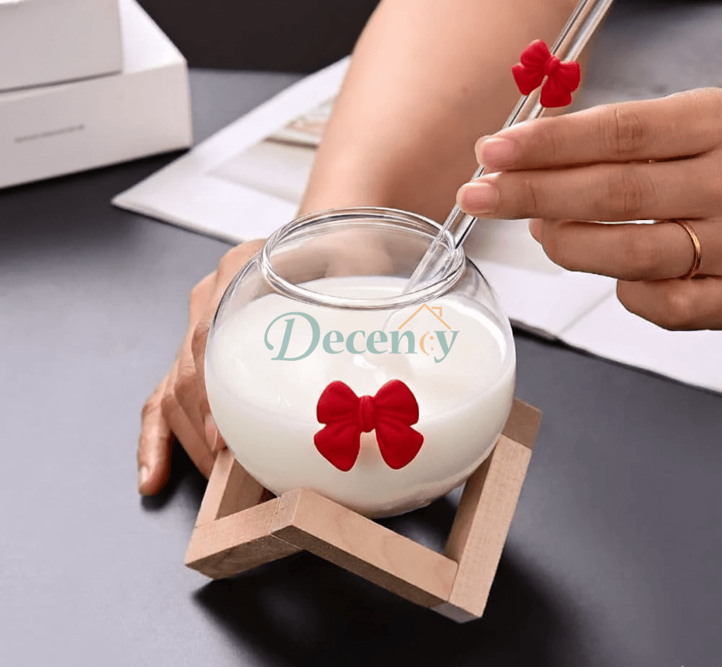 Elegant Double Wall Glass Mug with Straw & Bamboo Base