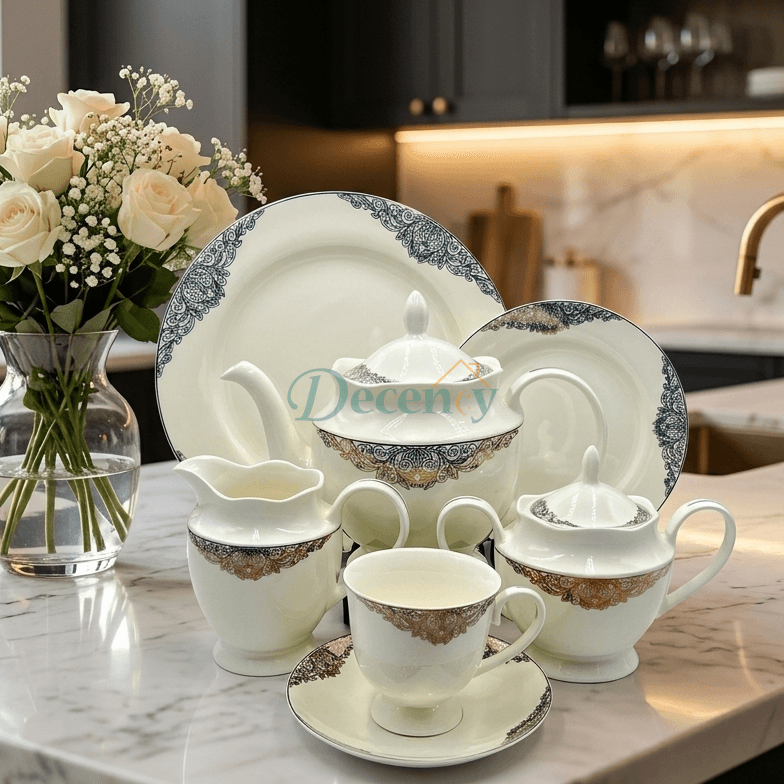 24 PCS Tea Set with Elegant -Cups, Saucers & Serving Accessories ( 5 )