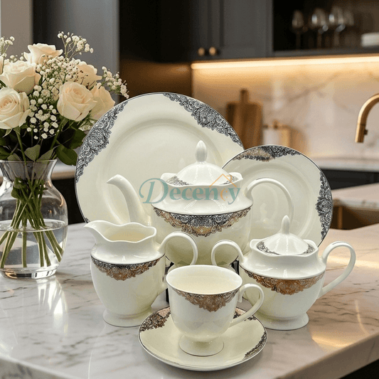 24 PCS Tea Set with Elegant -Cups, Saucers & Serving Accessories ( 5 )
