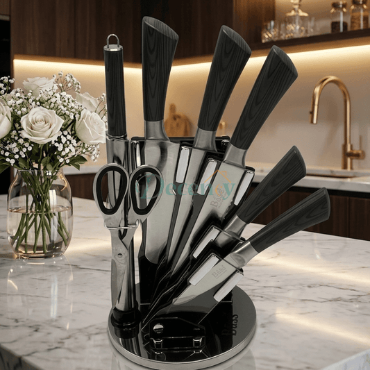 Premium 8-Piece Stainless Steel Kitchen Knife Set with Acrylic Stand (BASS-05)