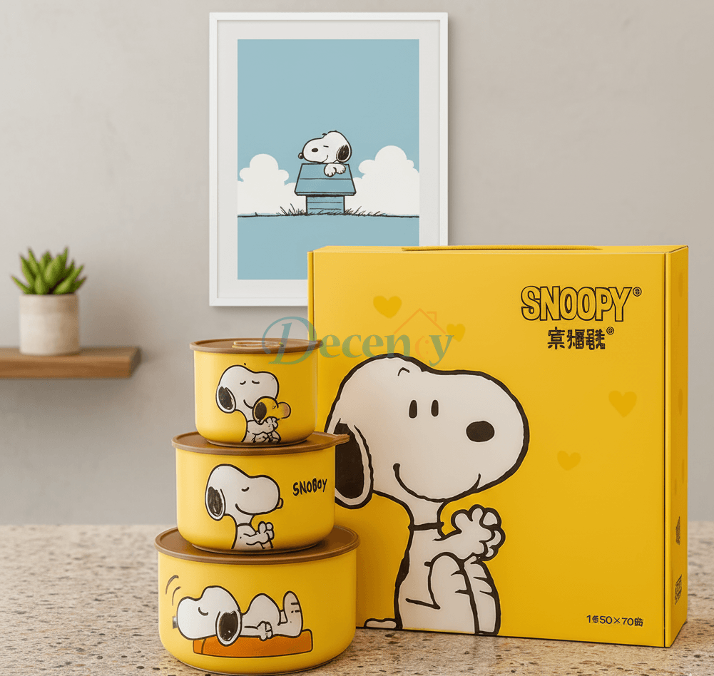 Luxury Snoopy Ceramic Jar Set with Gift Box Packaging for Tea Coffee Sugar Storage