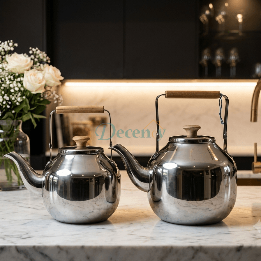 Premium Stainless Steel Tea Kettle Set with Wooden Handle & Lid
