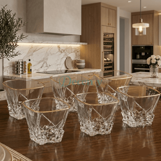 Elegant Gold Rim Crystal Whiskey & Juice Glass Set – 6 Pcs