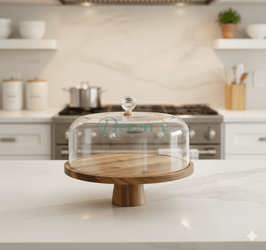 RusticCharm Wooden Cake Dish – Small with Acrylic Cover