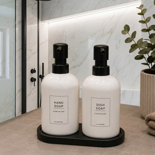 2-Piece Ceramic Soap Dispenser Set with Tray (White)