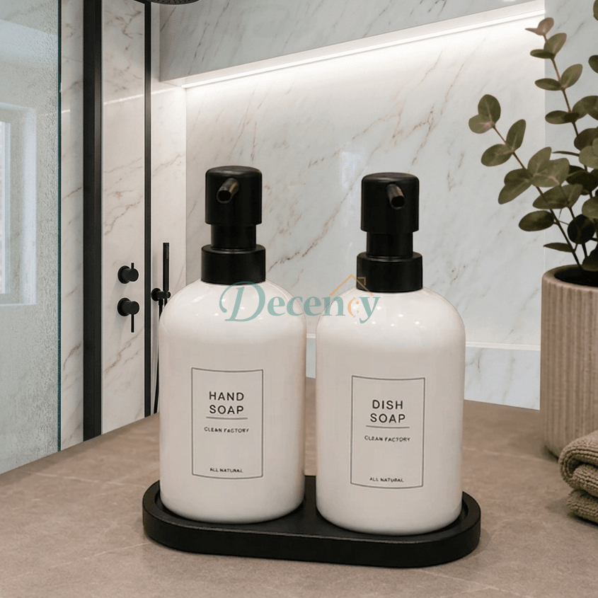 2-Piece Ceramic Soap Dispenser Set with Tray (White)