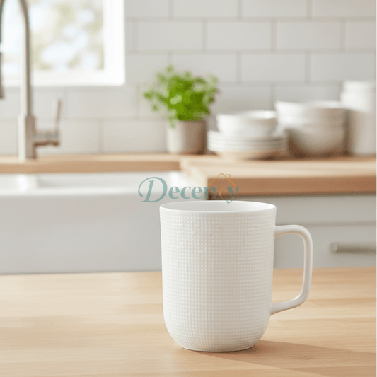 6 Pcs Matte White 300ml Embossed Texture Earthenware Mug
