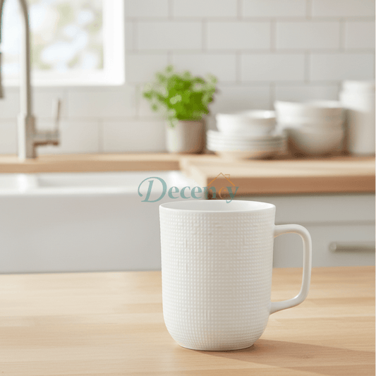 6 Pcs Matte White 300ml Embossed Texture Earthenware Mug