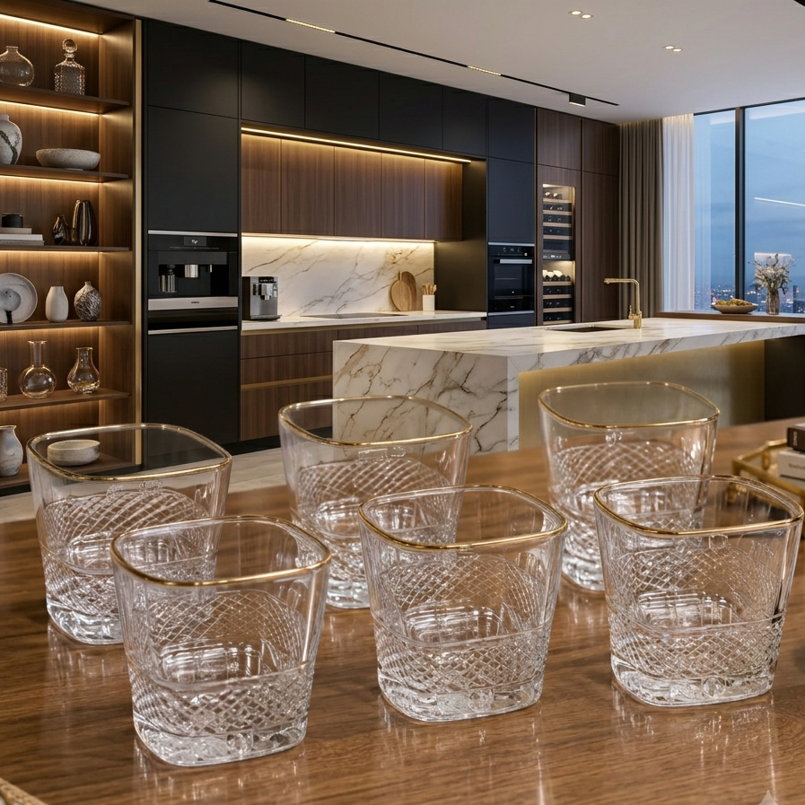 Luxury Gold Rim Crystal Glass Tumbler Set – 6 Pieces