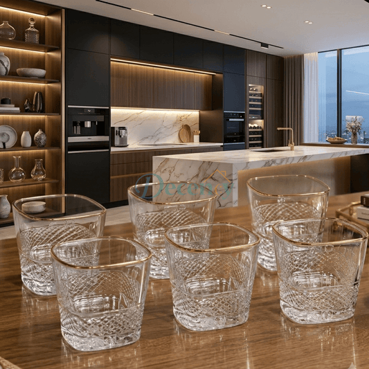 Luxury Gold Rim Crystal Glass Tumbler Set – 6 Pieces