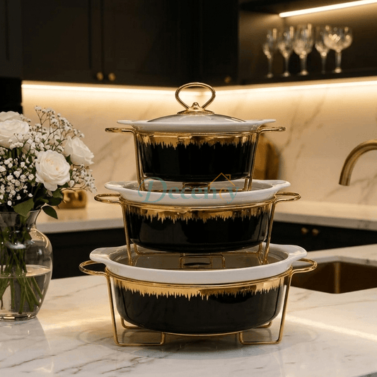 Round Black Serving Dish Set – Elegant Ceramic Dinnerware Collection