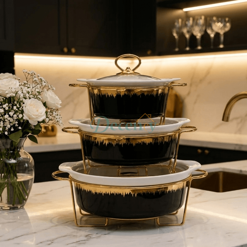 Round Black Serving Dish Set – Elegant Ceramic Dinnerware Collection