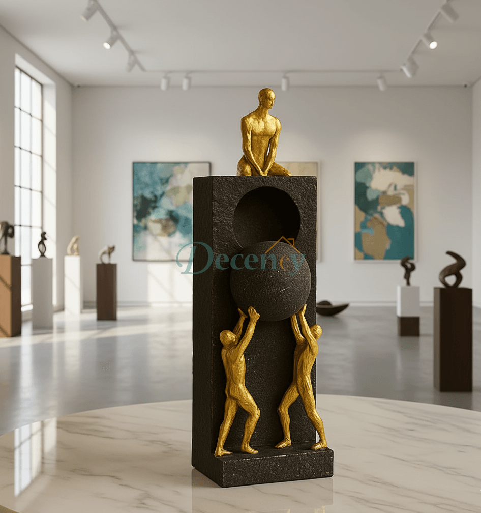 Golden Helping Hand Abstract Fiber Sculpture Showpiece for Modern Home Decor