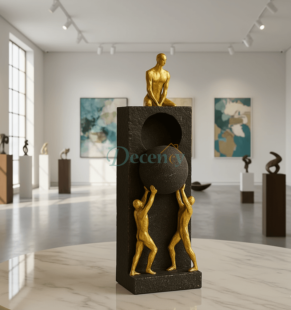 Golden Helping Hand Abstract Fiber Sculpture Showpiece for Modern Home Decor