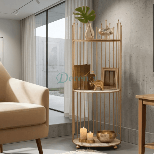 3 Layers Gold Floor Display Rack – Luxury Metal Storage Rack