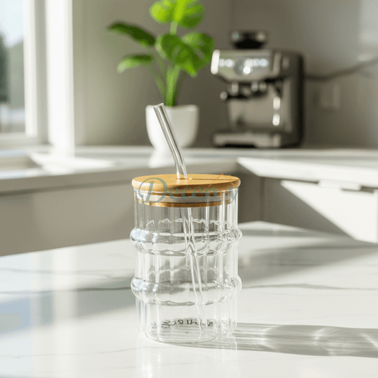 Elegant Large Glass Sipper Mug with Lid & Reusable Straw