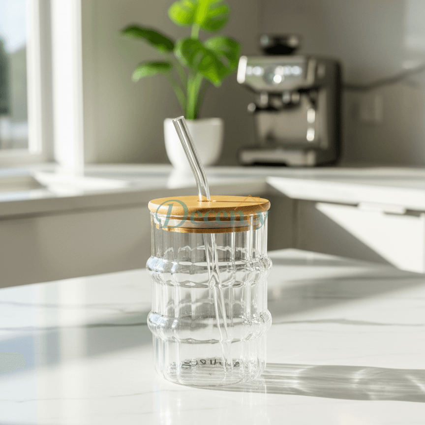 Elegant Large Glass Sipper Mug with Lid & Reusable Straw