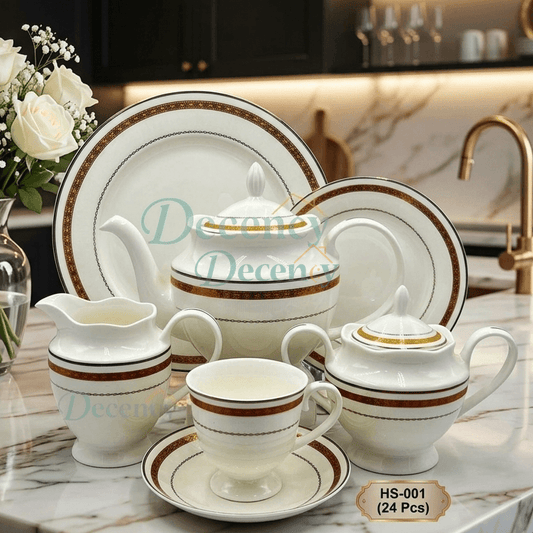 24 PCS Tea Set with Elegant -Cups, Saucers & Serving Accessories ( 7 )