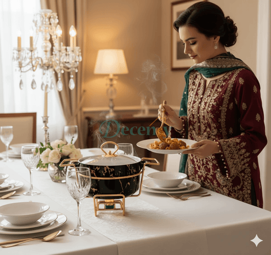 Luxury Ceramic Chafing Dish Gold Trim (Black)