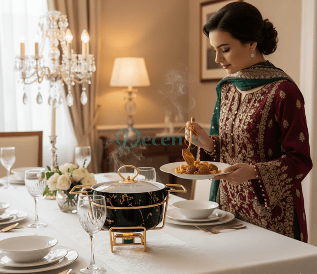 Luxury Ceramic Chafing Dish Gold Trim (Black)