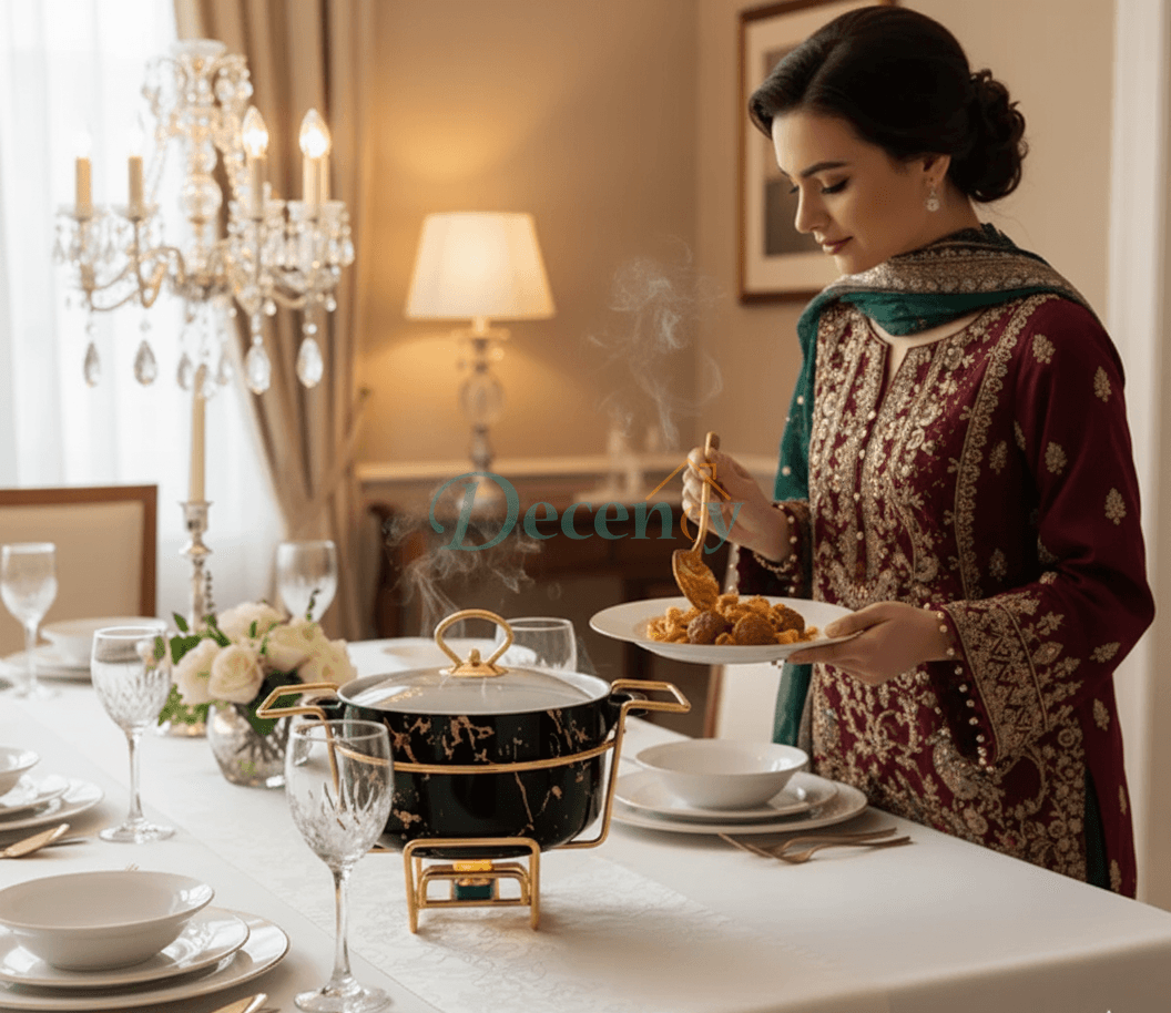 Luxury Ceramic Chafing Dish Gold Trim (Black)