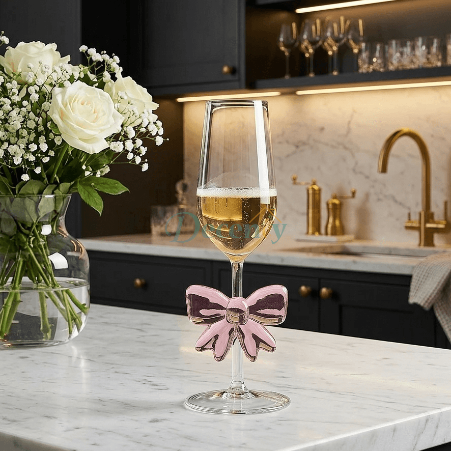 Luxury Pink Bow Champagne Flute Glass – Elegant Crystal Style