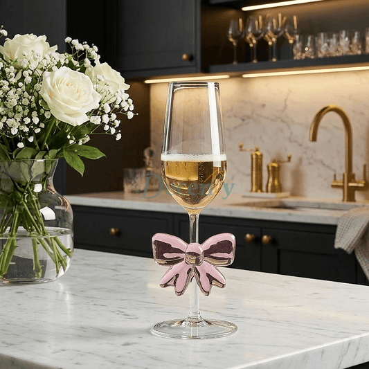 Luxury Pink Bow Champagne Flute Glass – Elegant Crystal Style