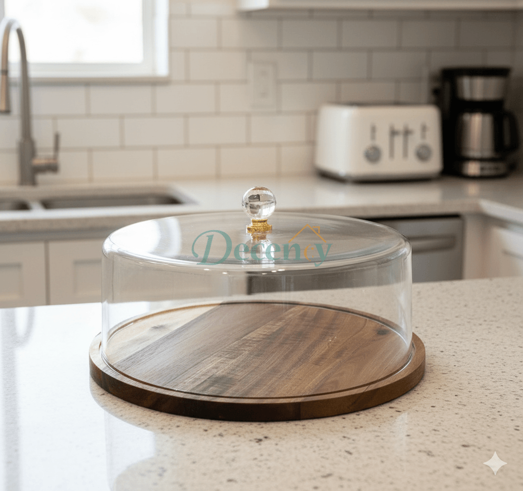Wooden Cake Dish With Acrylic lid (Small)