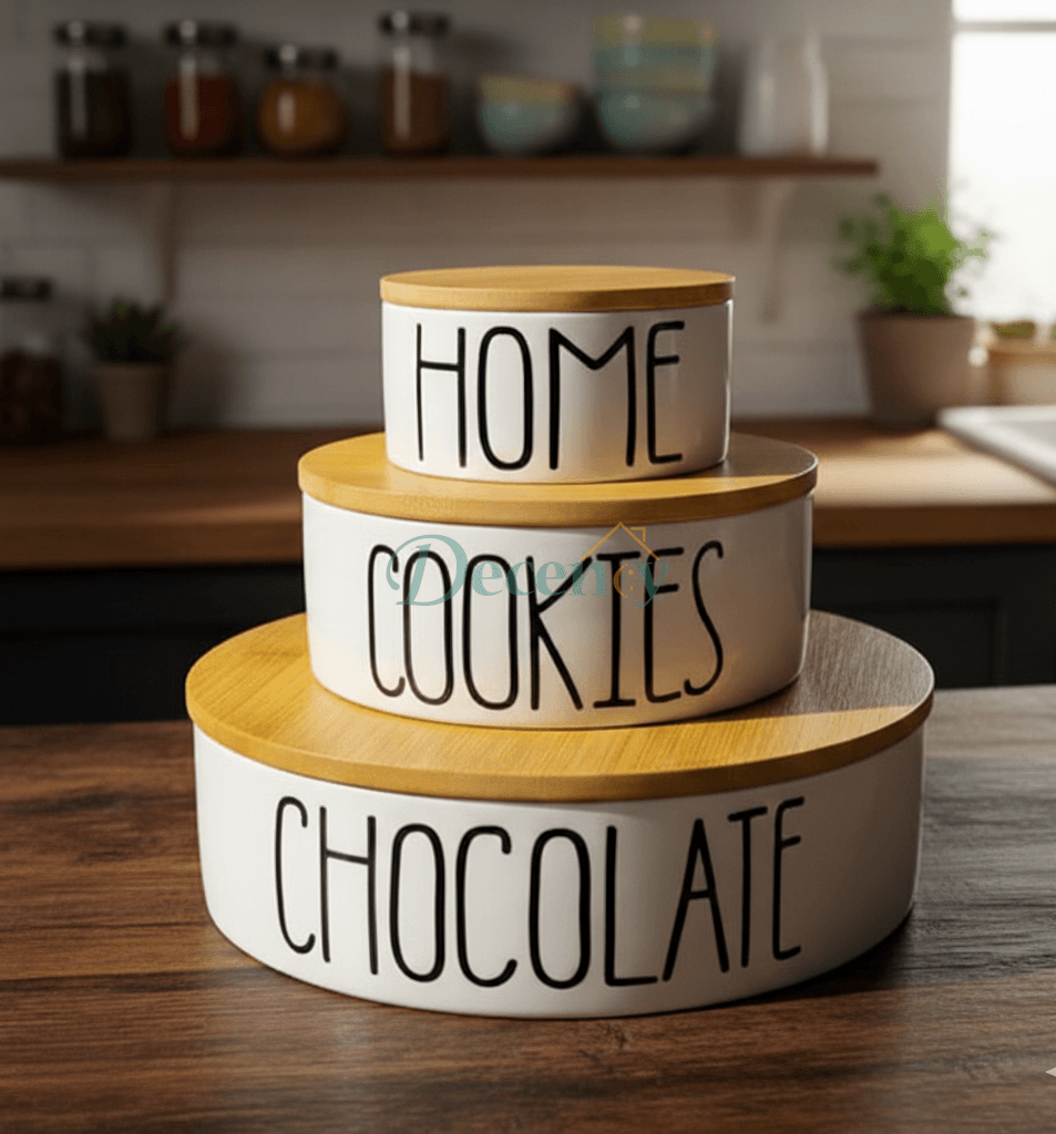 3 Piece Ceramic Bowls with Bamboo Lids