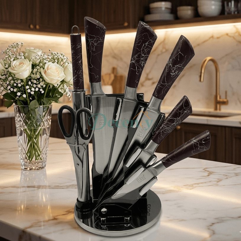 Premium 8-Piece Stainless Steel Kitchen Knife Set with Acrylic Stand (BASS-01)