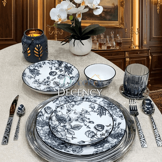 Midnight Black Porcelain Dinner Set – Luxury Matte Finish